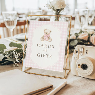 Affiche Cartes et cadeaux de nounours à carreaux roses