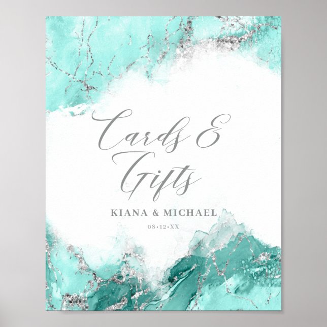 Affiche Cartes et cadeaux de Parties scintillant en marbre (Devant)