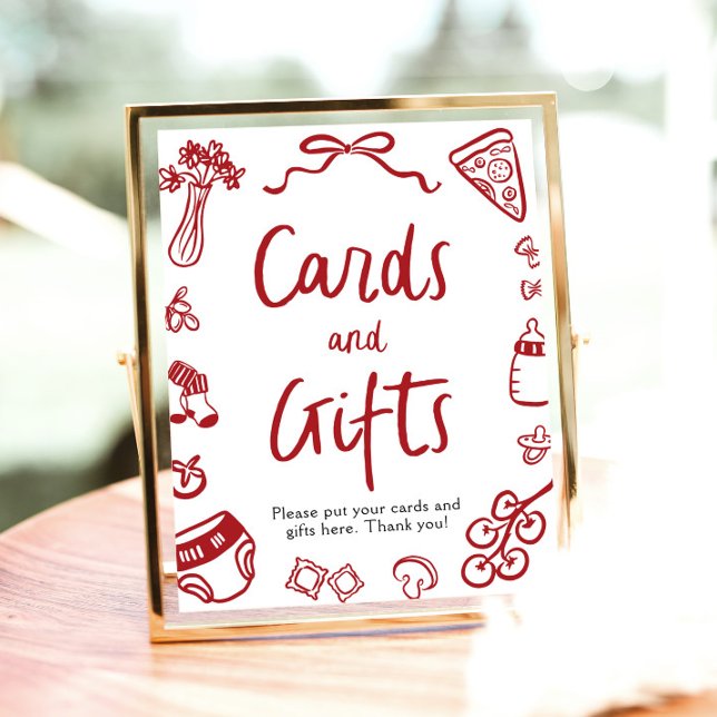 Affiche Cartes et cadeaux de pizza italiennes à la main (Modern Hand Drawn Italian Pizza Cards and Gifts Sign)