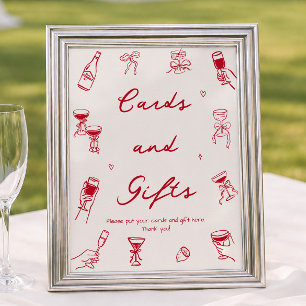 Affiche Cartes et Cadeaux de Réception de Mariage Rouge C'