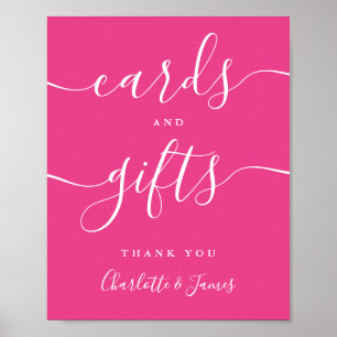 Affiche Cartes et cadeaux de signature de script rose chau