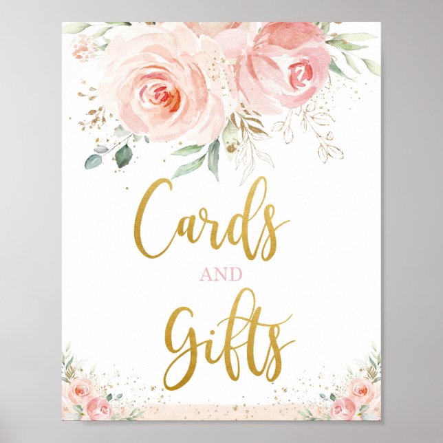 Affiche Cartes et cadeaux de table Fleurs roses Blush chic (Devant)