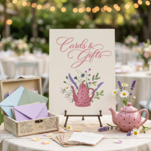 Affiche Cartes et Cadeaux de Théière Rose Fantaisiste Fleu