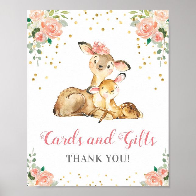 Affiche Cartes et cadeaux Deer Doe Girl Baby shower du boi (Devant)