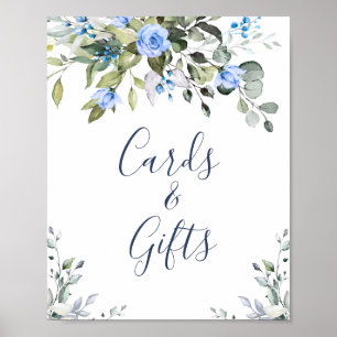 Affiche Cartes et cadeaux Elegant Eucalyptus Blue Roses