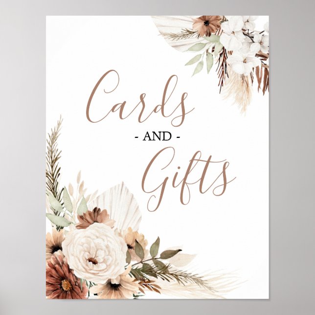 Affiche Cartes et Cadeaux Élégants Beige Boho Herbe de Pam (Devant)