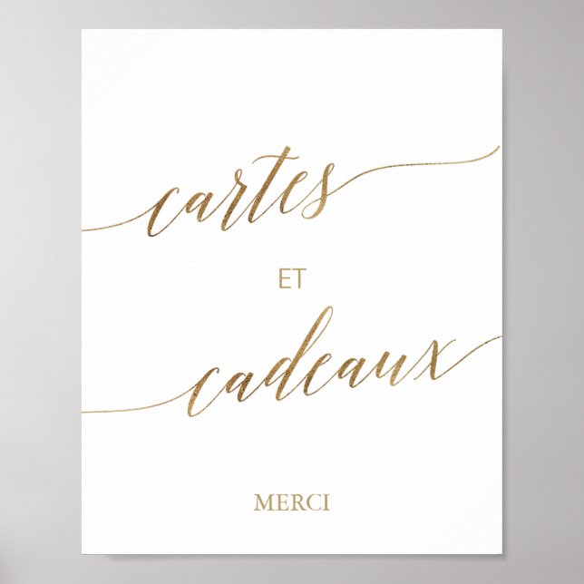 Affiche Cartes et Cadeaux élégants en calligraphie dorée (Devant)