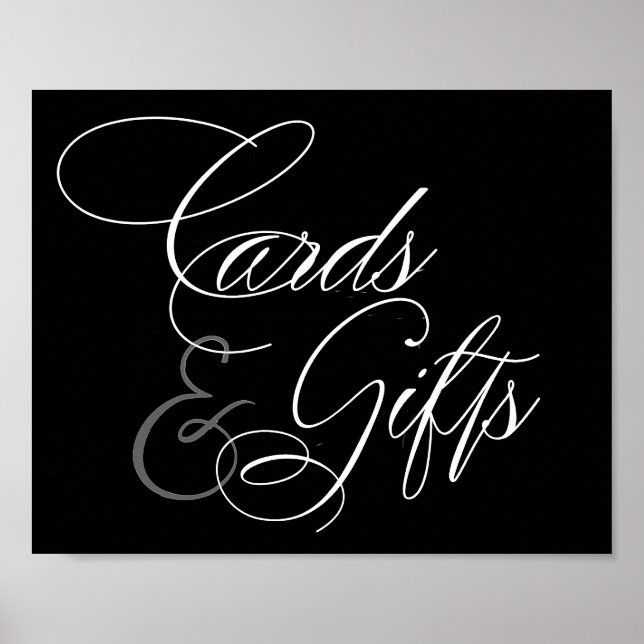 Affiche Cartes et cadeaux élégants Script blanc | Panneau  (Devant)