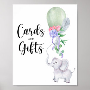 Affiche Cartes et cadeaux éléphant & ballon pour baby show