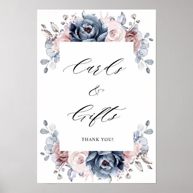 Affiche Cartes et cadeaux en ardoise rose Rose bleu Dusty (Devant)