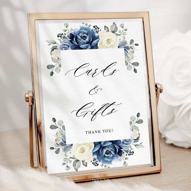 Affiche Cartes et cadeaux en ivoire de champagne de la mar (Dusty Blue Navy Champagne Ivory Cards & Gifts Poster)