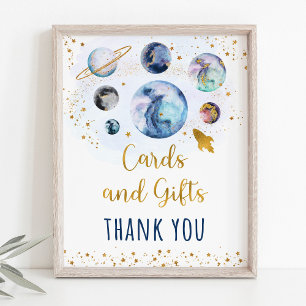 Affiche Cartes et cadeaux en or bleu Space Signal d'annive