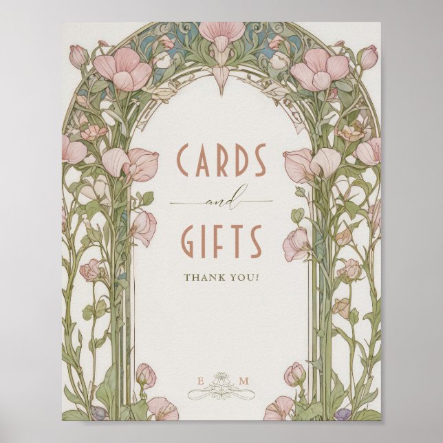 Affiche Cartes et Cadeaux Enseigne Art Nouveau Vintage (Devant)