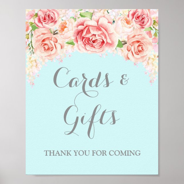 Affiche Cartes et cadeaux enseigne Rose Fleurs Aquarelle B (Devant)