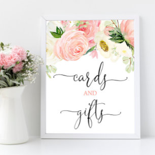 Affiche Cartes et cadeaux enseigne rose or floral élégant