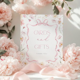 Affiche Cartes et cadeaux Fleur sauvage ruban Nœud rose