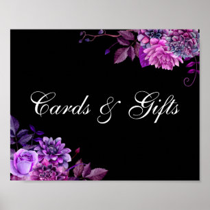 Affiche Cartes et cadeaux. Fleur violette. Panneau mariage