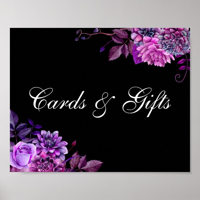Affiche Cartes et cadeaux. Fleur violette. Panneau mariage (Devant)