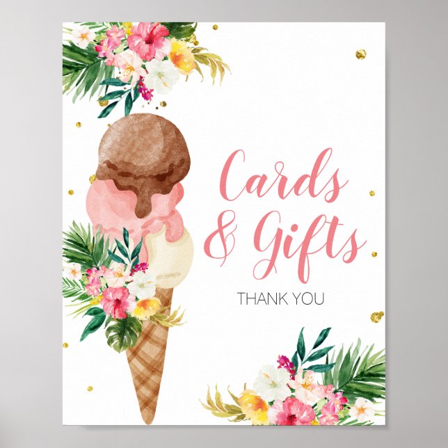 Affiche Cartes et Cadeaux Fleuris de Crème Glacée Tropical (Devant)