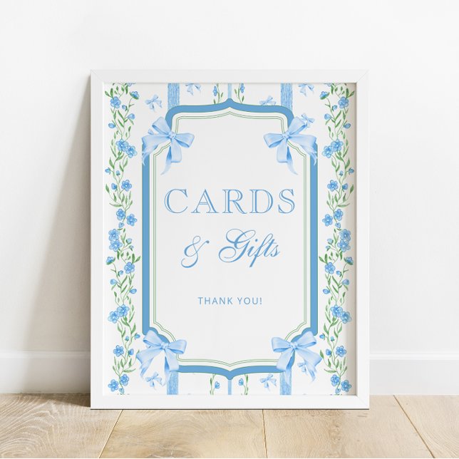 Affiche Cartes et cadeaux Floral et Bow bleu (Créateur téléchargé)