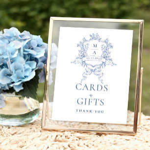 Affiche Cartes et cadeaux Floraux Bleus et Ornat Victorien