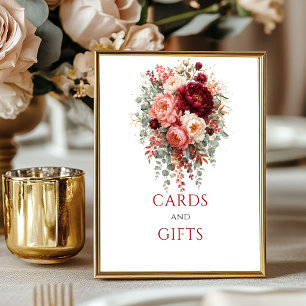 Affiche Cartes et Cadeaux Floraux Bohèmes Rouge Profond 8x