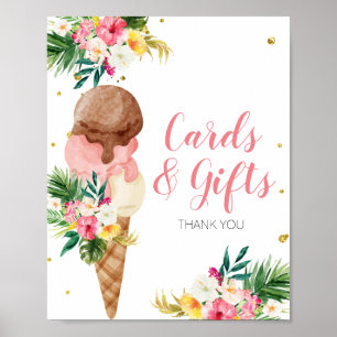 Affiche Cartes et cadeaux floraux de crème glacée tropical