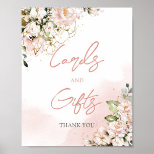 Affiche Cartes et cadeaux floraux dorés rose tendre bohème