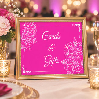 Affiche Cartes et Cadeaux Floraux Élégants Fuchsia Rose et