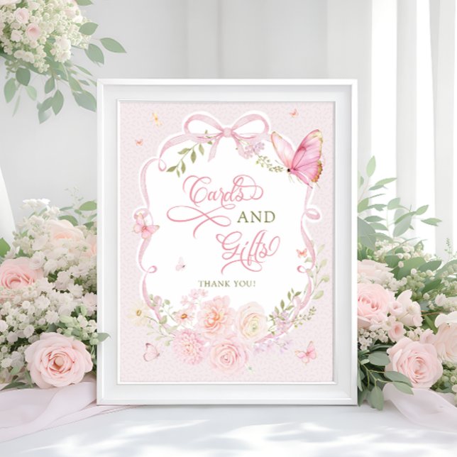 Affiche Cartes et cadeaux floraux papillon rose doux (Créateur téléchargé)