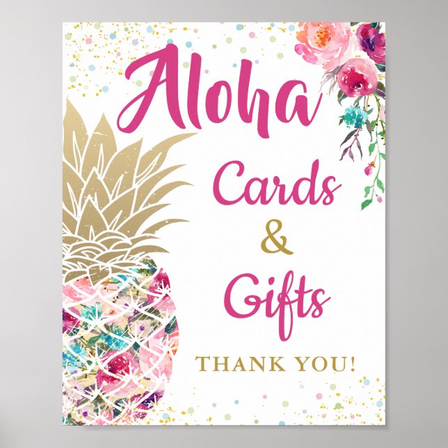 Affiche Cartes et cadeaux floraux roses d'ananas tropicaux (Devant)