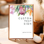 Affiche Cartes et cadeaux floraux tropicaux colorés person<br><div class="desc">Ce poster coloré à fleurs tropicales et cadeaux personnalisés est parfait pour votre destination boho moderne vert, violet, mariage pêche. Le design présente un élégant bouquet de verdure et de fleurs de plage classiques, dont l'eucalyptus vert sauge, le mauve et la protéa rouge, l'hibiscus rose rousse, l'oiseau de paradis orange...</div>