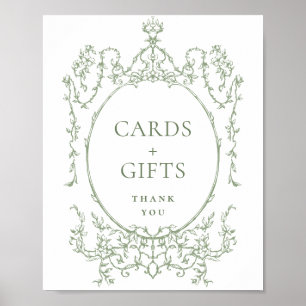 Affiche Cartes et cadeaux floraux verts à la sauge ornée v
