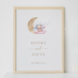 Affiche Cartes et cadeaux Gold Moon Stars Baby shower Sign