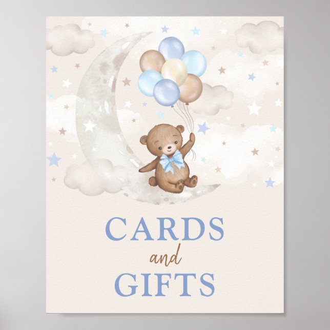 Affiche Cartes et cadeaux Lune Ours En Teddy Bleu Bleu Bro (Devant)