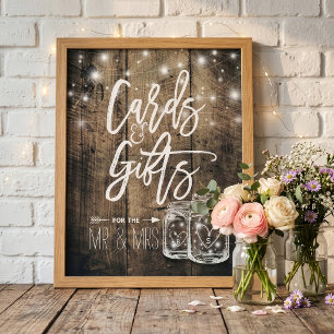 Affiche Cartes et Cadeaux Mariage Rustique Bois Jarres de