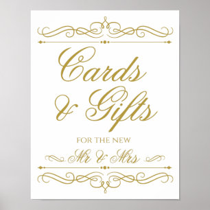Affiche Cartes et Cadeaux Mariage Signal Gold Swirl Callig