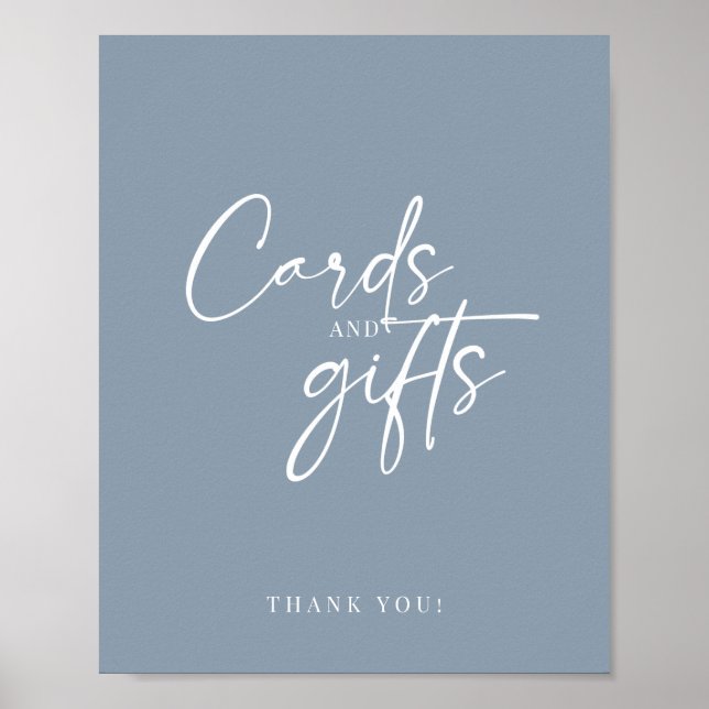 Affiche Cartes et cadeaux minimaux Dusty Blue Modern Scrip (Devant)