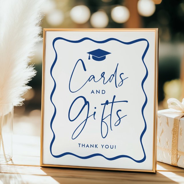 Affiche Cartes et cadeaux modernes Blue Wavy Graduation (Créateur téléchargé)