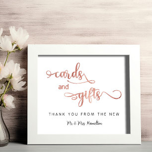 Affiche Cartes et cadeaux or rose 8x10 moderne Mariage Sig