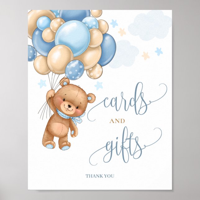 Affiche Cartes et cadeaux Ours en peluche Ballons Baby sho (Devant)