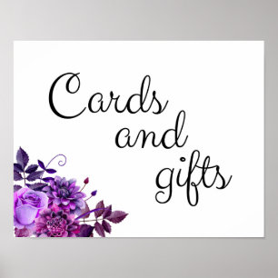 Affiche Cartes et cadeaux pancarte de mariage Fleurs viole