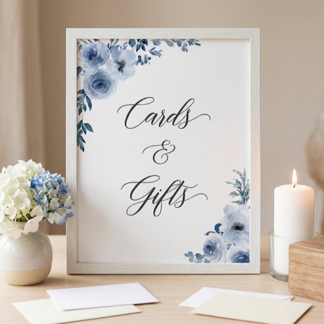 Affiche Cartes et cadeaux Panneau Bohême Dusty Bleu Floral (Créateur téléchargé)