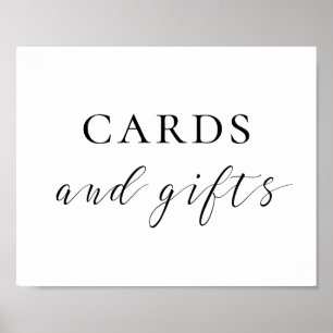 Affiche Cartes et cadeaux. Panneau de mariage noir et blan