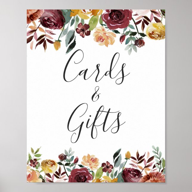 Affiche Cartes et Cadeaux Panneau Fleurs Rustique Automne  (Devant)