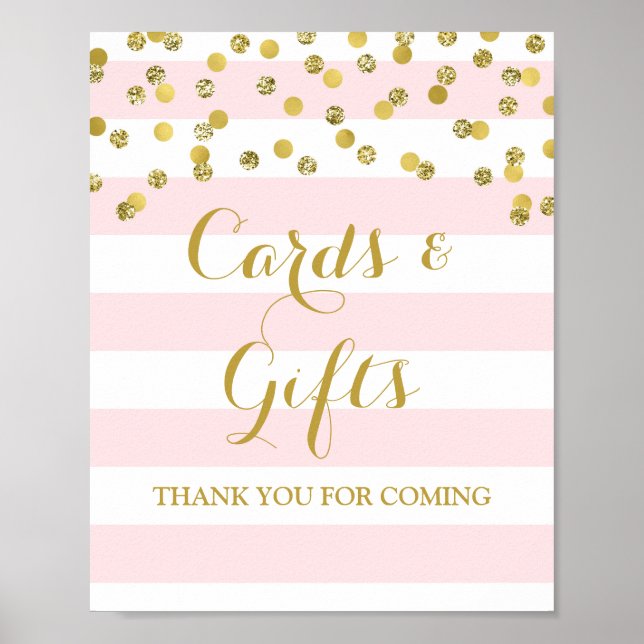 Affiche Cartes et Cadeaux Panneau Rayures Roses Confettis  (Devant)
