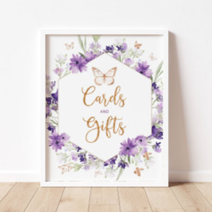Affiche Cartes et cadeaux papillon à cadre doré violet