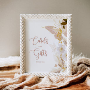 Affiche Cartes et cadeaux papillon floral or Boho