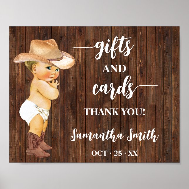 Affiche Cartes et cadeaux Petit Baby shower Cowboy (Devant)