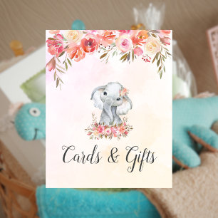 Affiche Cartes et Cadeaux pour Baby Shower d'Éléphant Bébé